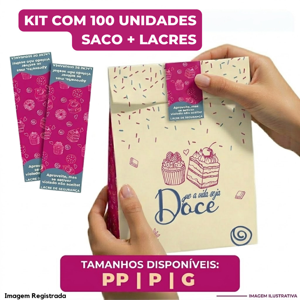 Kit 100 Saco kraft SOS Delivery + 100 Lacre Segurança Tamanh