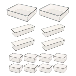 Kit 14 Organizador Multiuso Modular Acrílico Cesto Cristal Maquiagem Gaveta Geladeira em Oferta na Shopee