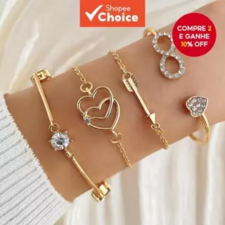 Nova Moda 4 Peças Conjunto De Pulseiras Infinitas Da Com Penas De Seta E Design De Coração Duplo Joias De Casal