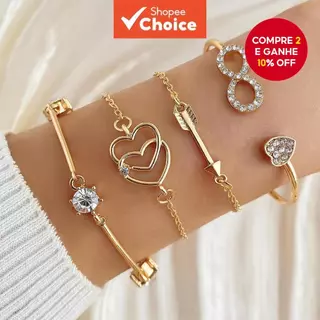 Nova Moda 4 Peças Conjunto De Pulseiras Infinitas Da Com Penas De Seta E Design De Coração Duplo Joias De Casal em Oferta na Shopee