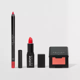Kit Mini Batom Vermelho + Mini Blush Cremoso + Lápis de Contorno Labial Océane Edition (3 Produtos) em Oferta na Shopee