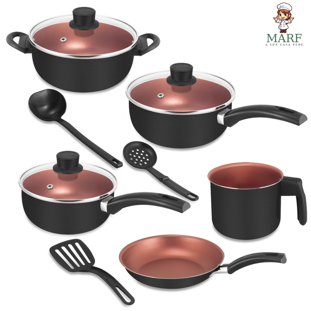 Kit de Panelas 8 Peças  Antiaderente Teflon Premium 5 Camadas com Tampa de Vidro – MARF