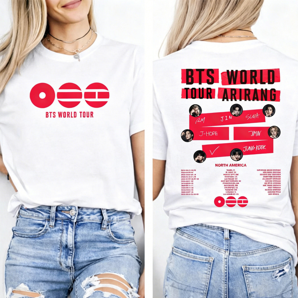 Camiseta Masculina Feminina Branco Camisa BTS World Tour Arirang