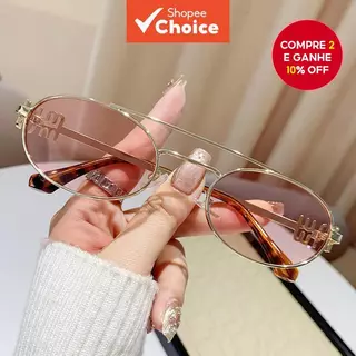 Óculos de Sol Retrô Ovais de Moda, com Armação de Metal, Proteção Uv400 e Design de Dupla ponte em Oferta na Shopee