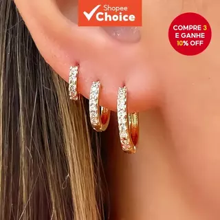 3 Unidades De Brincos De Argola De Aço Inoxidável Com Zircônia De Cristal Para Mulheres Conjunto De Joias De Cartilagem em Oferta na Shopee