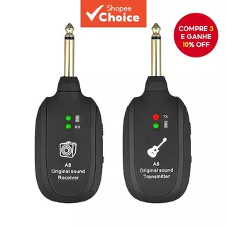 A8 Transmissor/Receptor de Áudio Sem Fio Original Plug 6.35mm para Guitarra, Baixo, Instrumento Musical, Performance de em Oferta na Shopee
