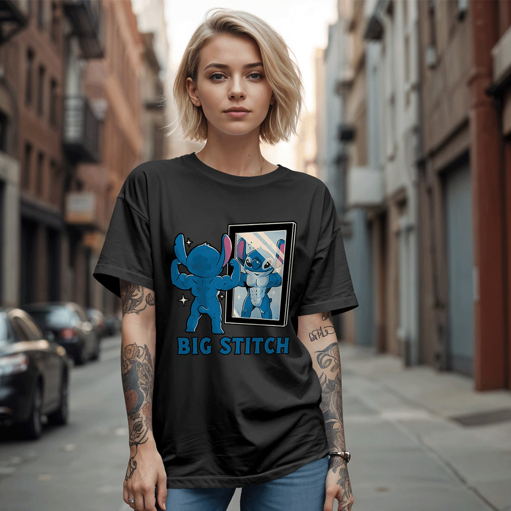 Camiseta Casual 100% Algodão Big Stitch Lilo & Stitch - Estampa Lisa ...
