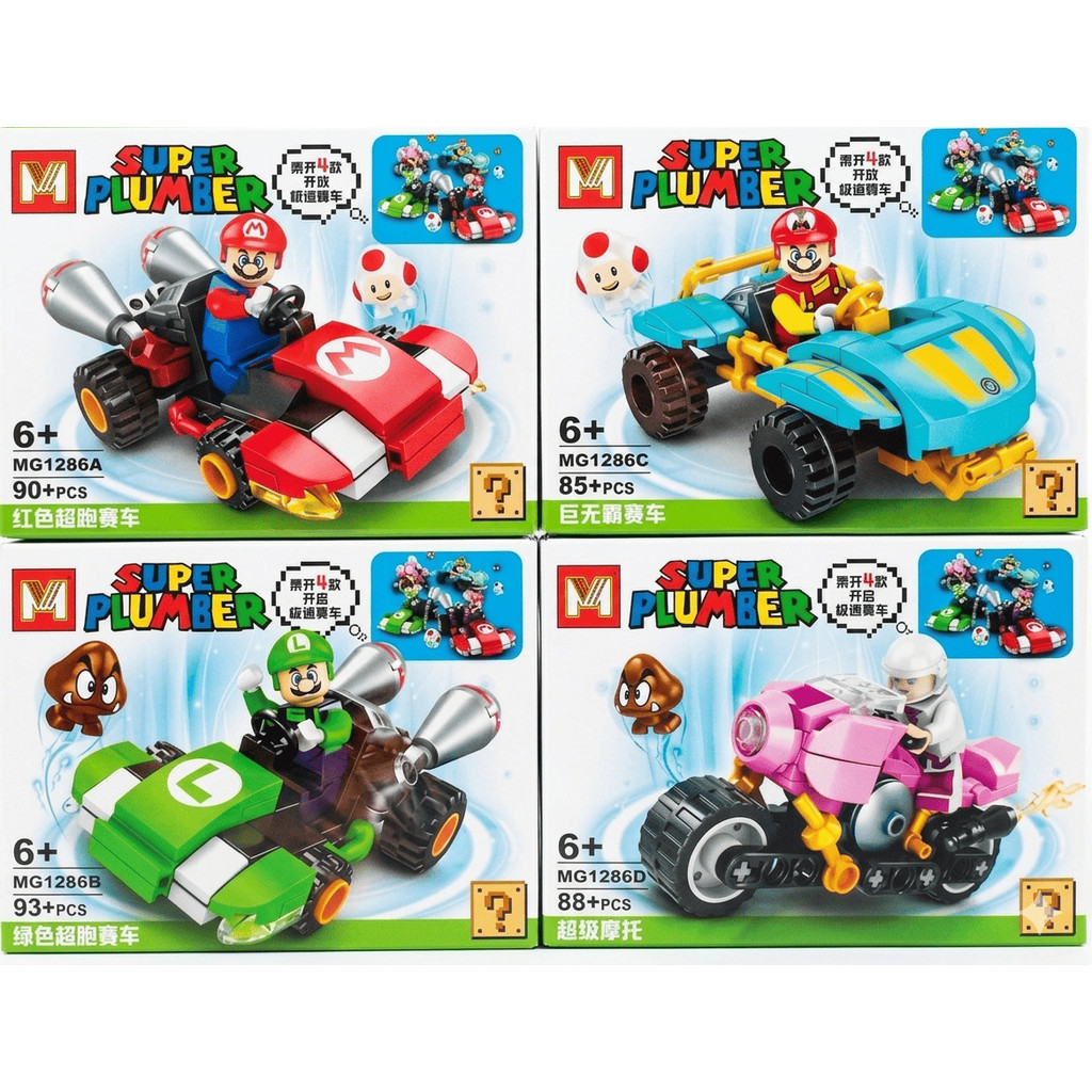 Kit 04 Caixas Blocos de Montar Mario Kart Carrinho Luigi Princesa ...