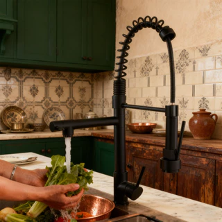 Torneira De Cozinha Gourmet Alça Única Com Extensor De Spray Tubo De Água Flexível Superior Prateado Para Ajustar 360 °
