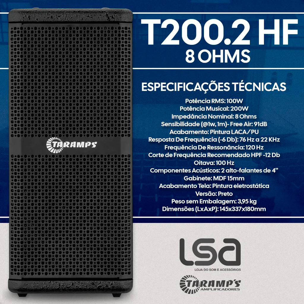 Caixa Acústica Taramps T200.2 ou T400.4 HF Com ou Sem Suporte 200W