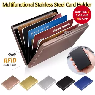 Porta-Cartões Ultrafino De Aço Inoxidável-Carteira De Metal Com Bloqueio De RFID Para Homens E Mulheres , Essencial De V em Oferta na Shopee