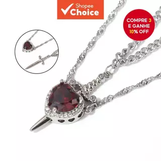 Conjunto de Colares Casal Coração e Espada (2 Peças) | Dupla Corrente de Aço Inoxidável Prata | Hipoalergênico e Não em Oferta na Shopee