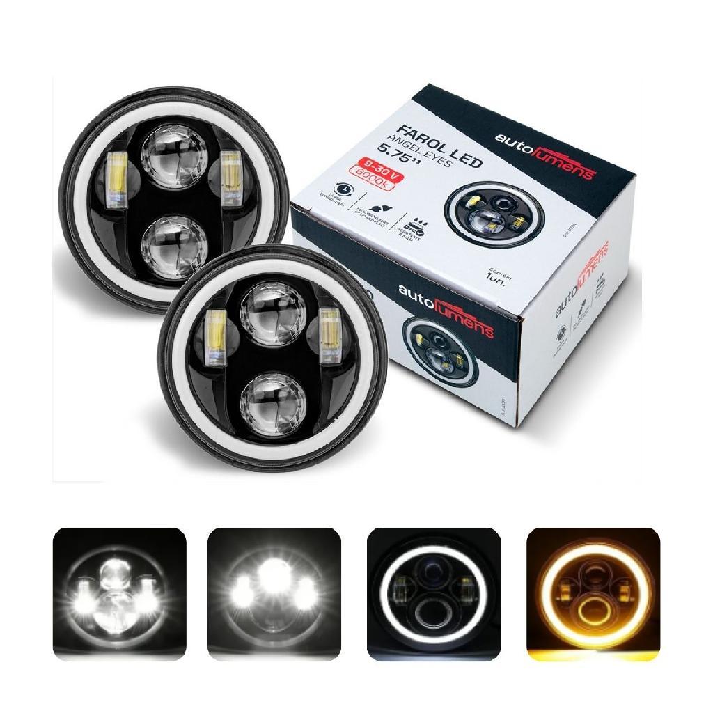 Farol 7 polegadas DRL Angel Eyes H4 Moto Yamaha, Harley Davison