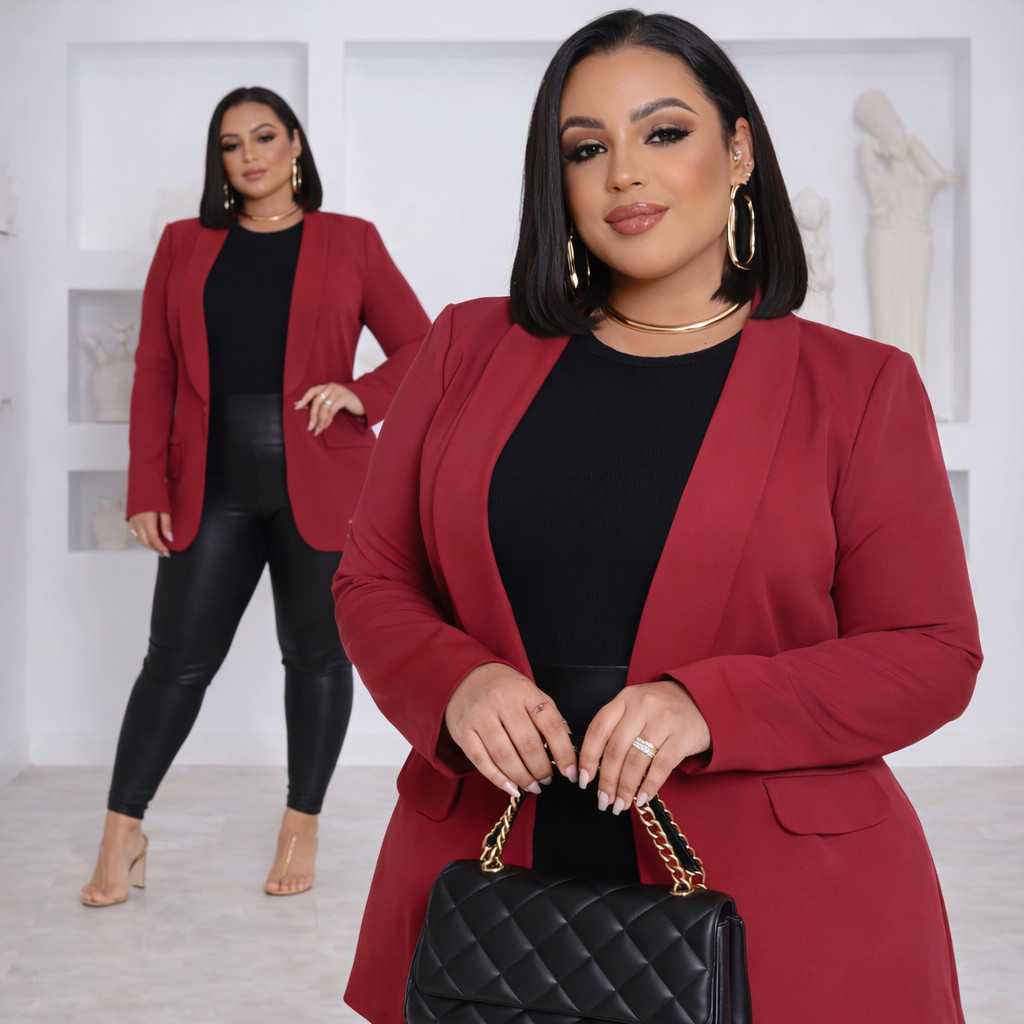 Blazer Plus Size Alfaiataria Terninho Social Feminino G1 ao G3 Premium ...