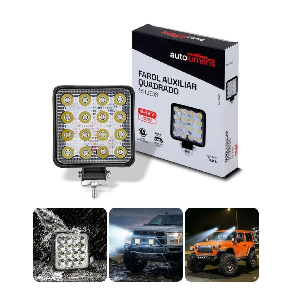 Farol De Milha 16 Leds 48w 12v/24v Quadrado Off Road 6000k Universal ...