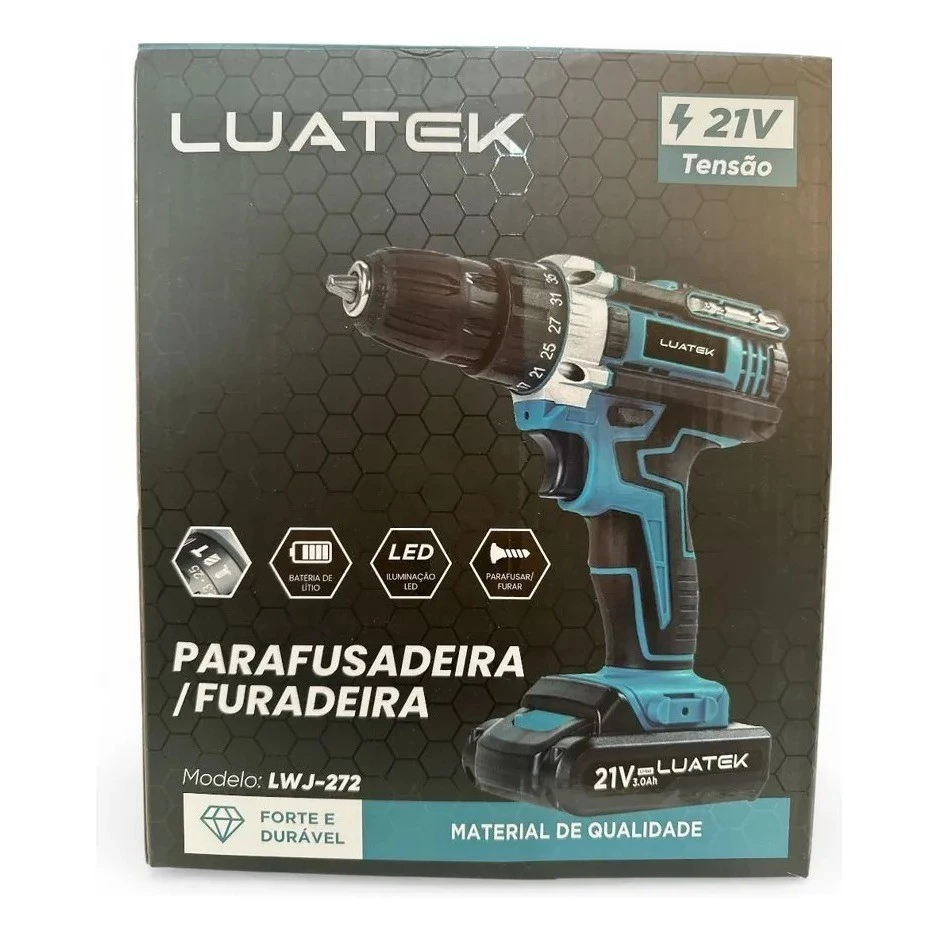 Kit Furadeira Parafusadeira de Impacto Sem Fio Profissional 1 Baterias Motor Brushless com Maleta Luatek LWJ-272 — foto 5 de 6