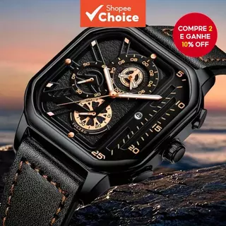 Luxo Casual Esportes Masculino Grande Mostrador Quadrado Calendário Relógio De Quartzo Pulseira De Couro Do Plutônio em Oferta na Shopee