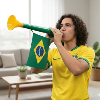 Kit 2 Cornetas Vuvuzela com Bandeira Brasil 36cm – Copa do Mundo