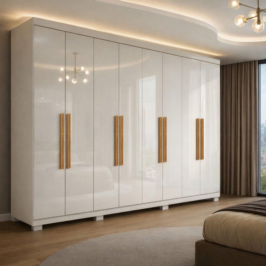 Guarda Roupa Casal 8 Portas 4 Gavetas com Pés Paris Espresso Móveis Branco