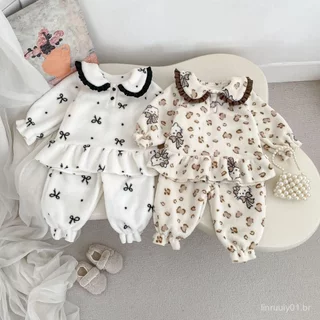 2025 Conjunto Quente de Inverno para Menina Bebê, Pijamas Grossos de Desenho Animado, Fleece Dupla Face, Gola Reversível em Oferta na Shopee