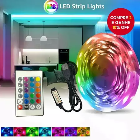 1 20m luz de tira conduzida 5050 usb 5v rgb mudança de cor luz de tira tv casa sala cozinha iluminação