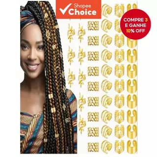 120 peças conjunto de acessórios de cabelo para tranças, anéis de extensão de cabelo para dreadlocks, dourado e em Oferta na Shopee