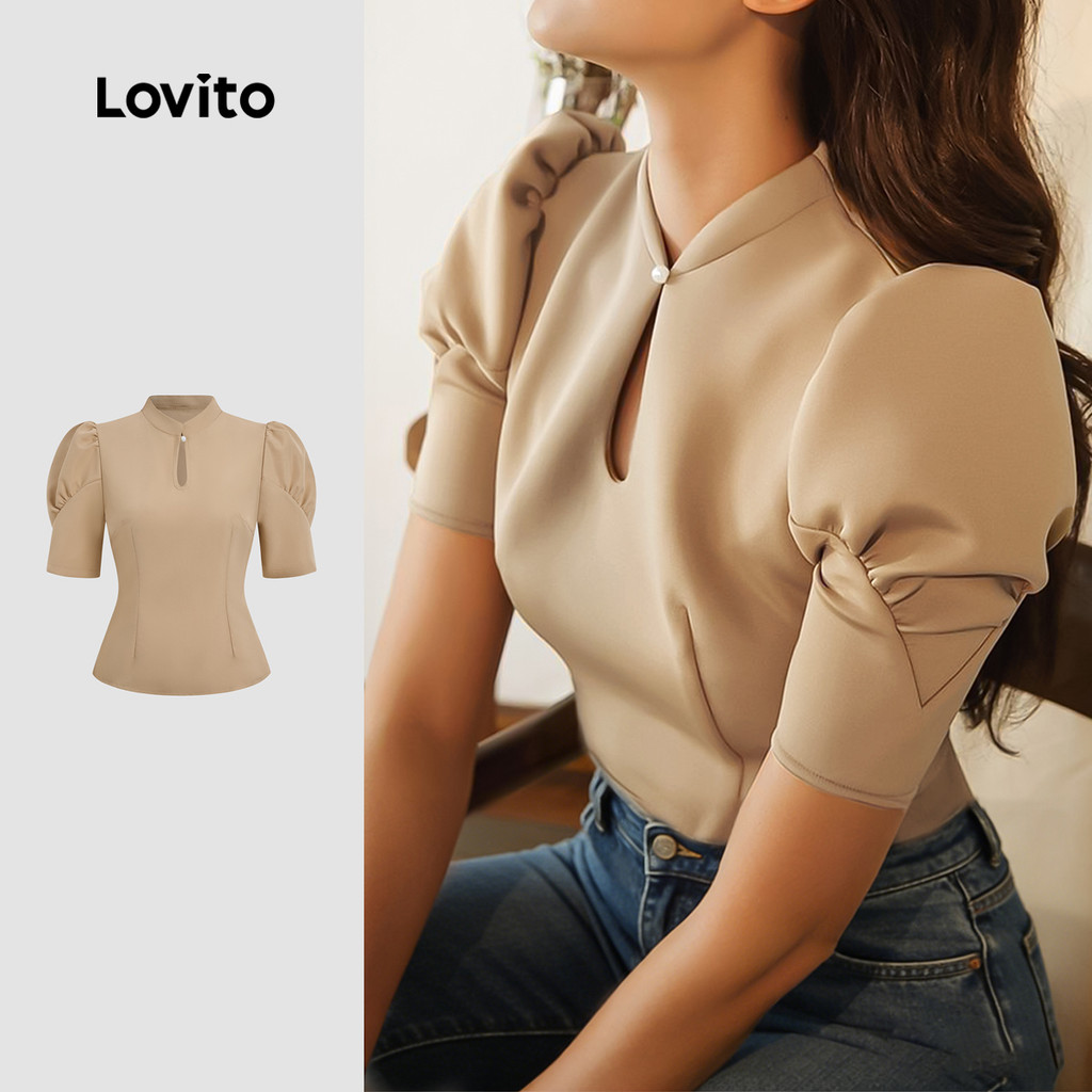 Lovito Blusa Boho Com Bordado De Ilhós Lisos E Blusa Com Cadarço