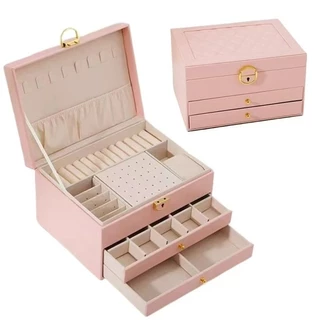 Caixa caixinha porta joias relógio aneis vários andares com fechadura feminino em Oferta na Shopee