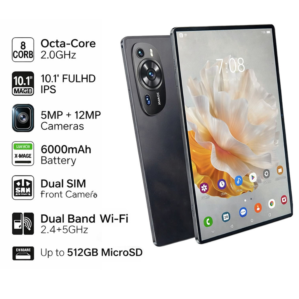Tablet Android 10,1 Polegadas 512GB Memória 12GB RAM T10 4G Wi-Fi