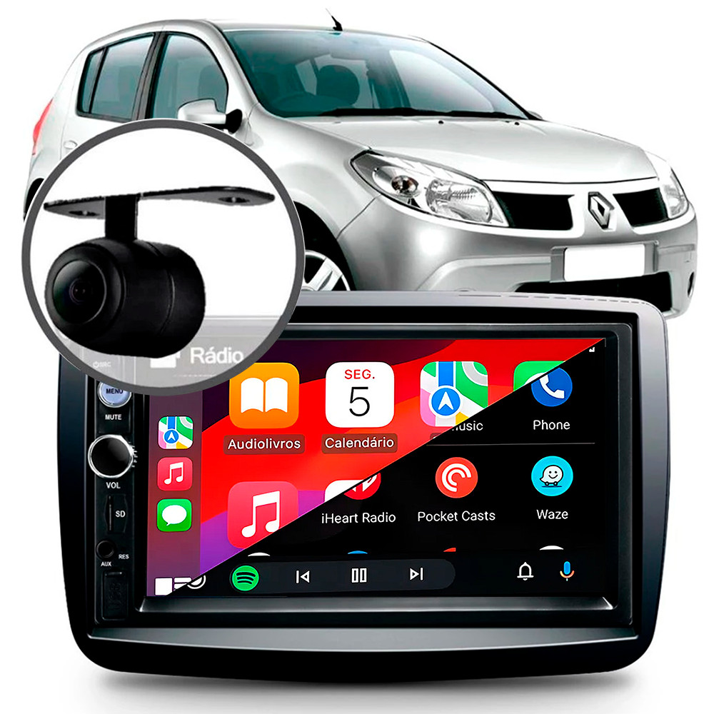 Central Multimidia Sandero CarPlay Android Auto Camera Ré | Shopee Brasil