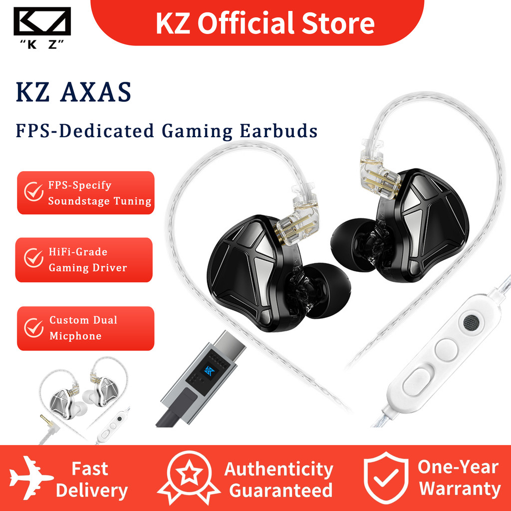 KZ AXAS Gaming Earbuds HiFi Com Cancelamento De Ruído No Ouvido E