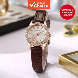 Nova Chegada Redondo Strass Relógio De Quartzo Moda Pulseira Couro Luxo Minimalista Design Exclusivo Para Estudantes Fem em Oferta na Shopee
