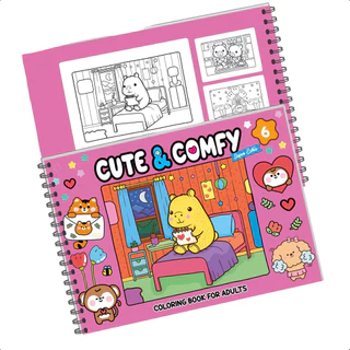Livro de Colorir Cute & Comfy Rosa Super Extra Volume 6 com 40 Desenhos Caderno com Espiral em Oferta na Shopee