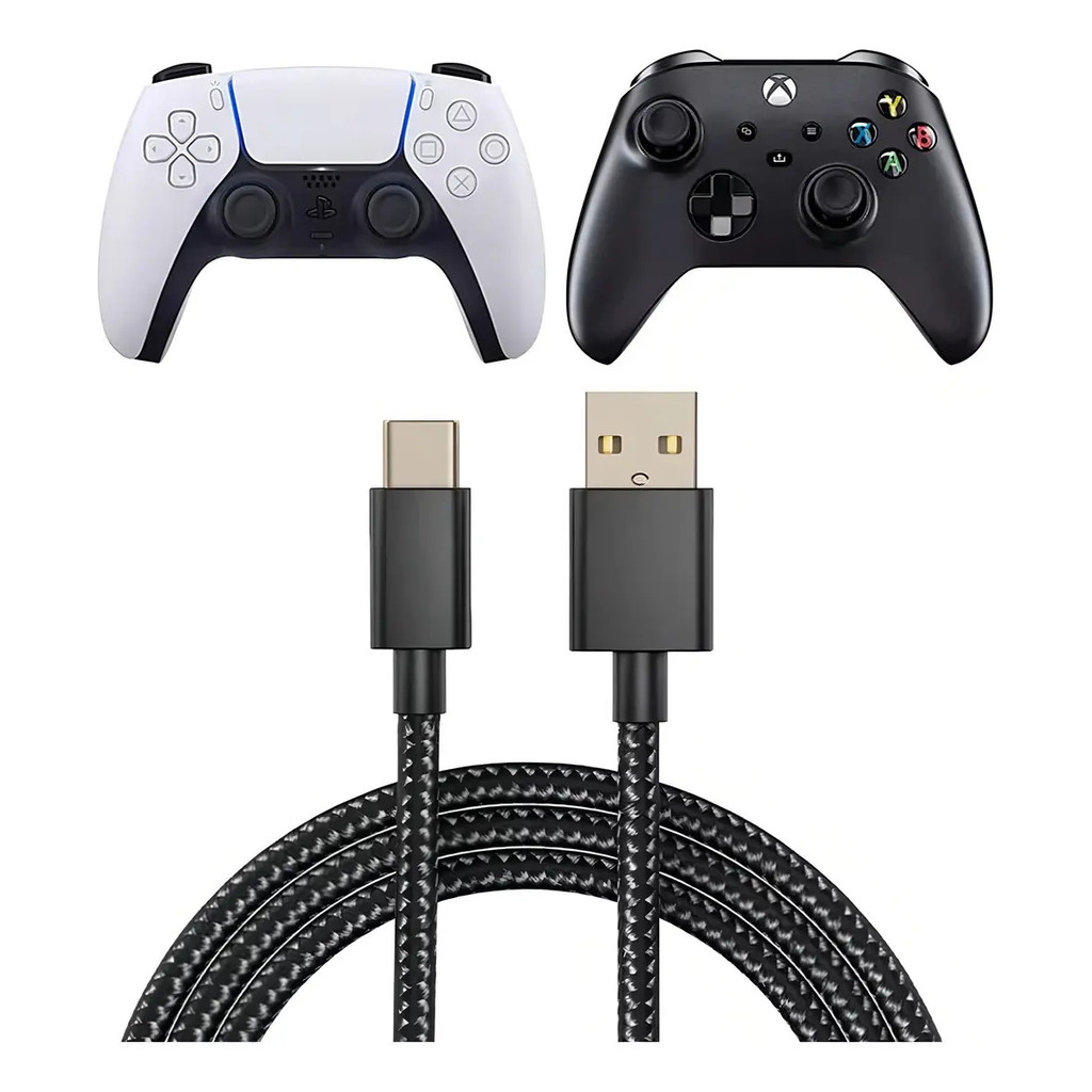 Cabo Carregador Tipo C Controle Ps5 Xbox Series 2 Metros Cor Preto Cinza