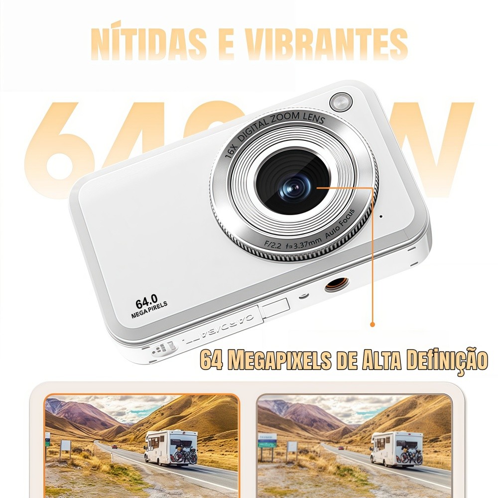Câmera Digital Vintage 4K CCD 50MP - Mini Cam com Tela de 2,4