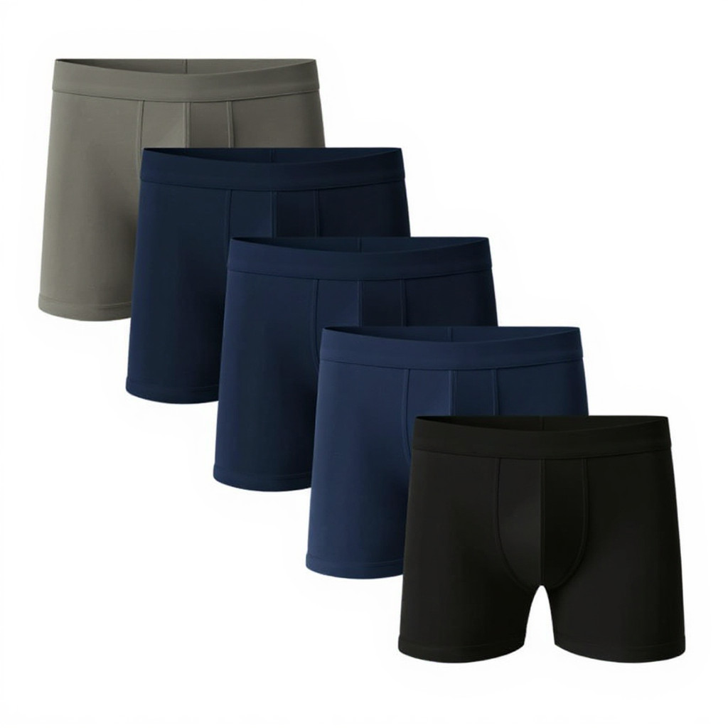 Kit com 5 Cuecas Boxer Adulto Microfibra Preta Cinza Marinho escuras Premium forrada algodao.