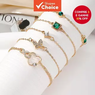 Moda Coreana Pulseira De Ouro Para Mulheres Esmeralda Verde Quadrado Diamante Borboleta Coração Conjunto De Joias Da em Oferta na Shopee