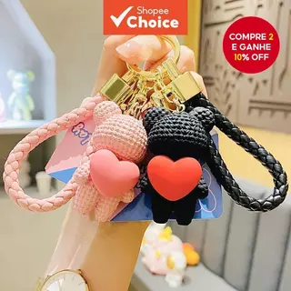 Chaveiro Urso Trançado com Coração Requintado Fêmea Rede Vermelha Boneca Carro Pingente Casal em Oferta na Shopee