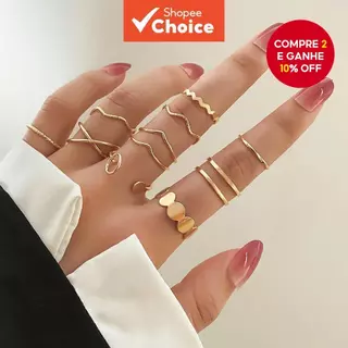 10 Peças Conjunto De Anel Cruzado De Onda De Água Minimalista Elegante Anéis Empilháveis Ajustáveis em Oferta na Shopee