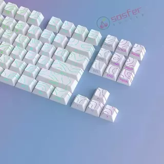 Teclas De Teclado Mecânico SOSFER PET , Linhas De Contorno Brancas Tiro Duplo Com Luz Lateral , Translúcidas