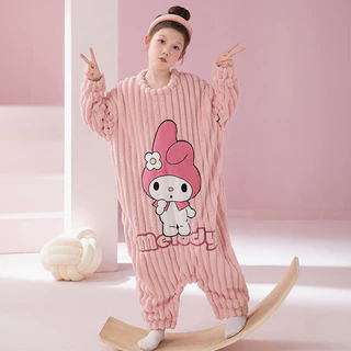 Pijamas infantis outono inverno engrossado flanela médio grande crianças meninas pulôver Homewear terno meninas Coral ve em Oferta na Shopee