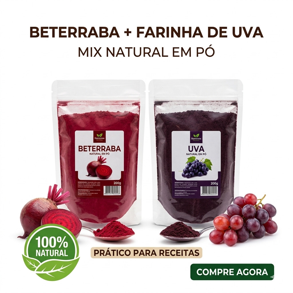 Mix Beterraba em Pó + Farinha de Uva 200g | Mix Natural para Sucos e ...