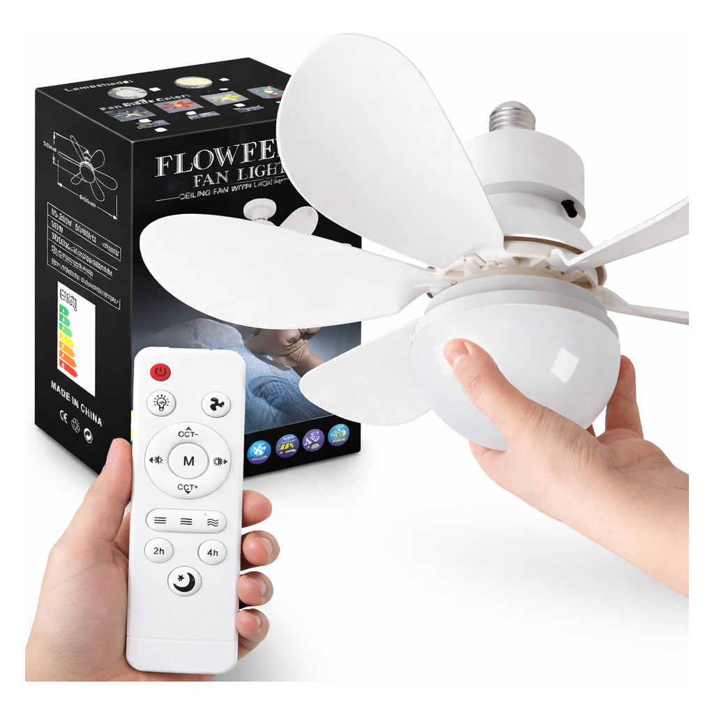 Ventilador de Teto LED E27 60W Silencioso com Controle Remoto Iluminação Moderna Econômica para Sala e Quarto