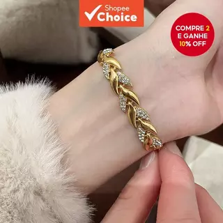 Pulseira Delicada Chique De Folha De Ouro Para Mulheres , Design Exclusivo Minimalista , Acessório De Moda Incrustado De em Oferta na Shopee