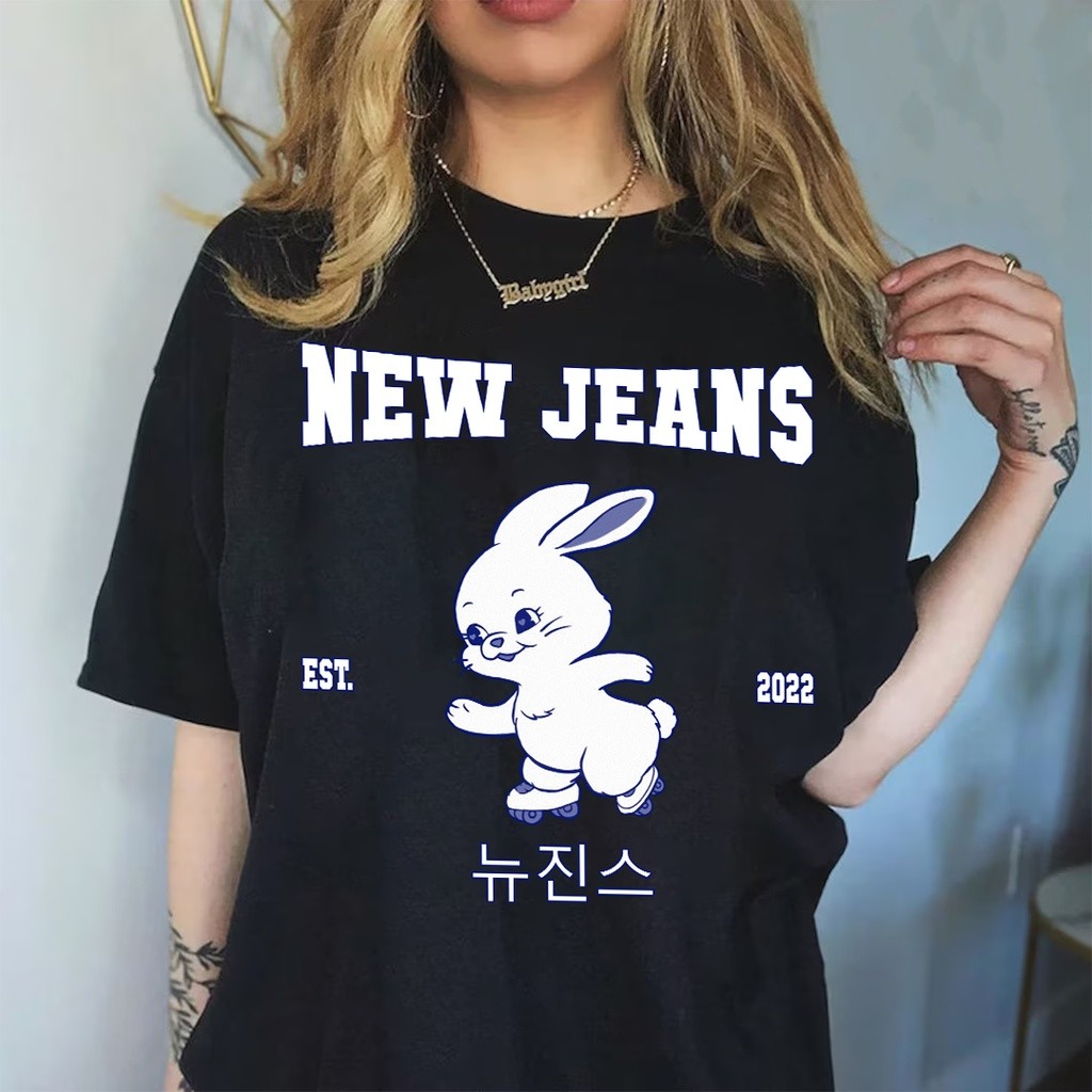 NewJeans Tシャツ Camiseta T-shirt Unissex Algodão NewJeans Bunny Grupo Kpop