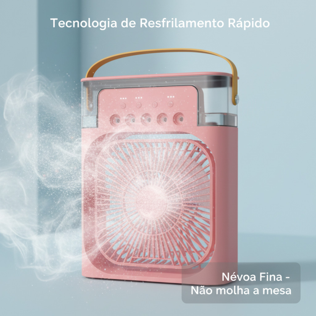 Ventilador de Mesa 3 em 1 com Umidificador Luz LED Silencioso USB
