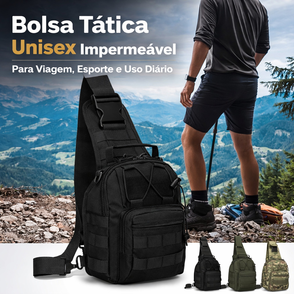 Bolsa Tática Transversal Unisex Peito e Ombro Impermeável para Viagem, Esporte e Uso Diário