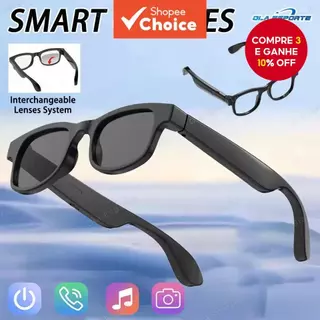 Novos óculos inteligentes para homens, fone de ouvido com chamada Bluetooth, alto-falantes duplos, controle por toque, em Oferta na Shopee