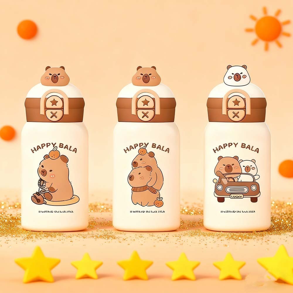 Garrafa Térmica Happy Bala 500ml: Capivara Fofa 3D + Uma Taça, Duas Bebidas!