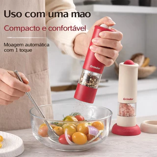 Moedor Elétrico de Sal e Pimenta Automático Moagem com 1 Toque Ajuste de Granulometria Recarregável USB Tipo-C